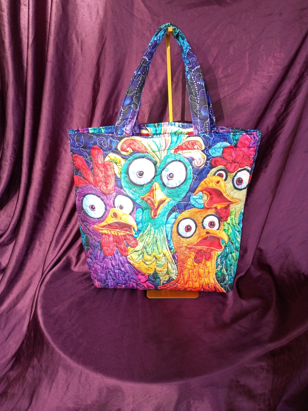 Colorful Cartoon Chicken Quilted Tote Bag - Multicolor